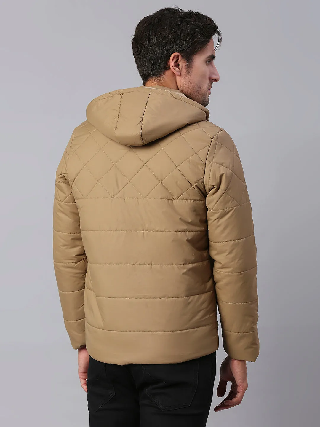 Men's Brown Regular Fit Hooded Winterwear Puffer Jackets