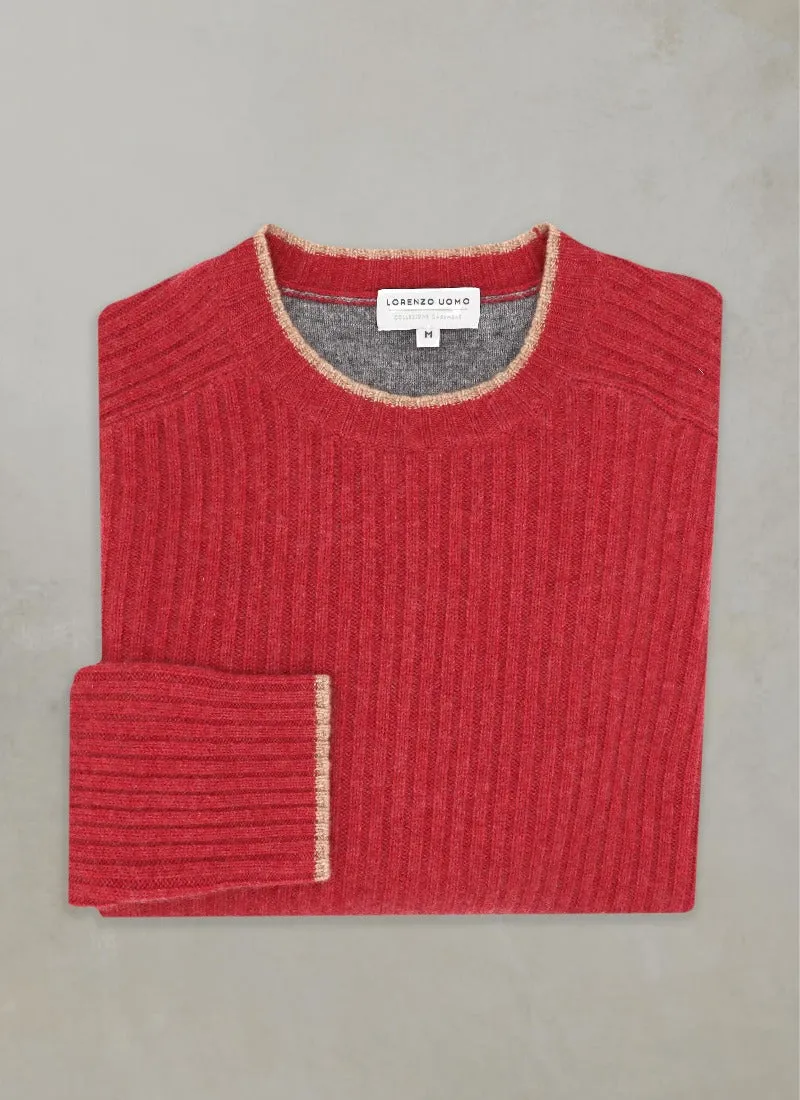 Men's Cortina Cashmere Crew Neck Sweater in Watermelon