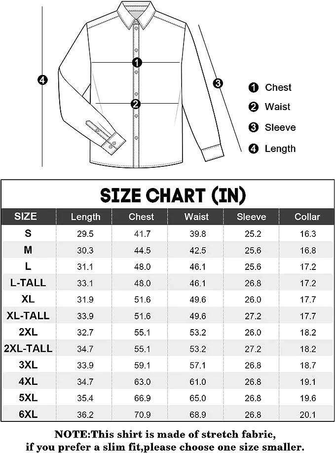 Men's Dress Shirts Wrinkle-Free Long Sleeve Stretch Solid Formal Business Button Down Shirt with Pocket - Black