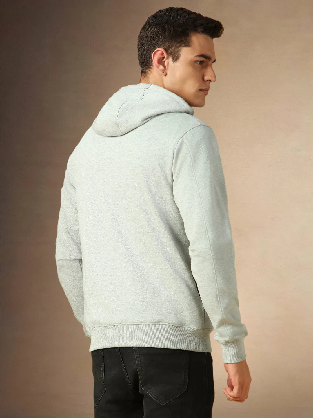 Men's Grey Full Sleeves Hooded Front-open Hoodie