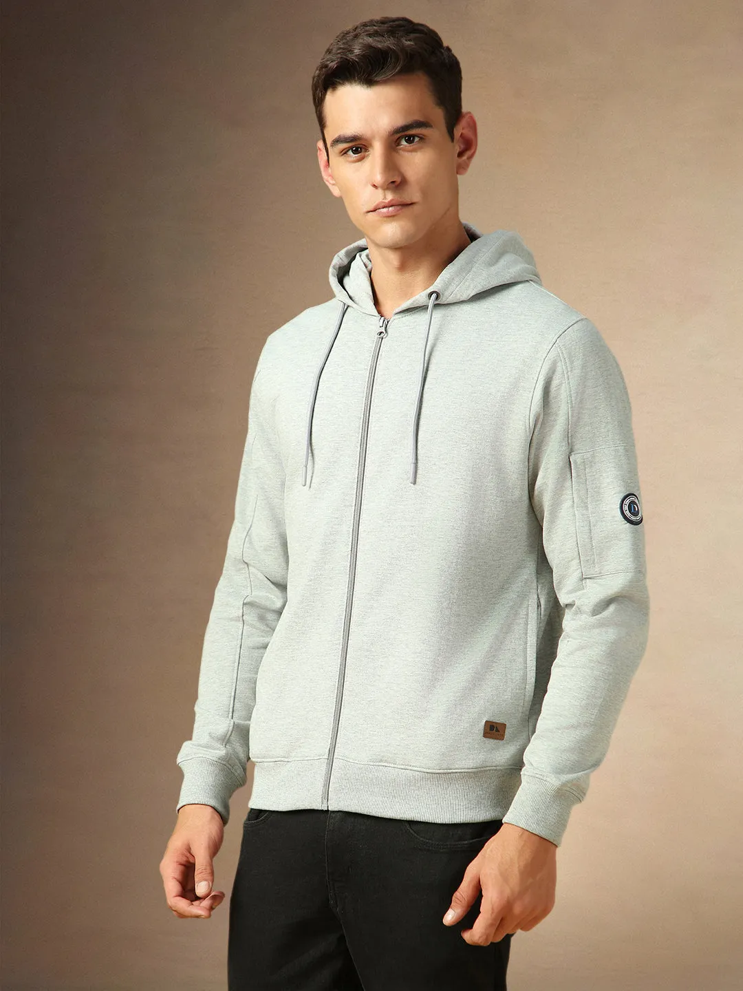 Men's Grey Full Sleeves Hooded Front-open Hoodie