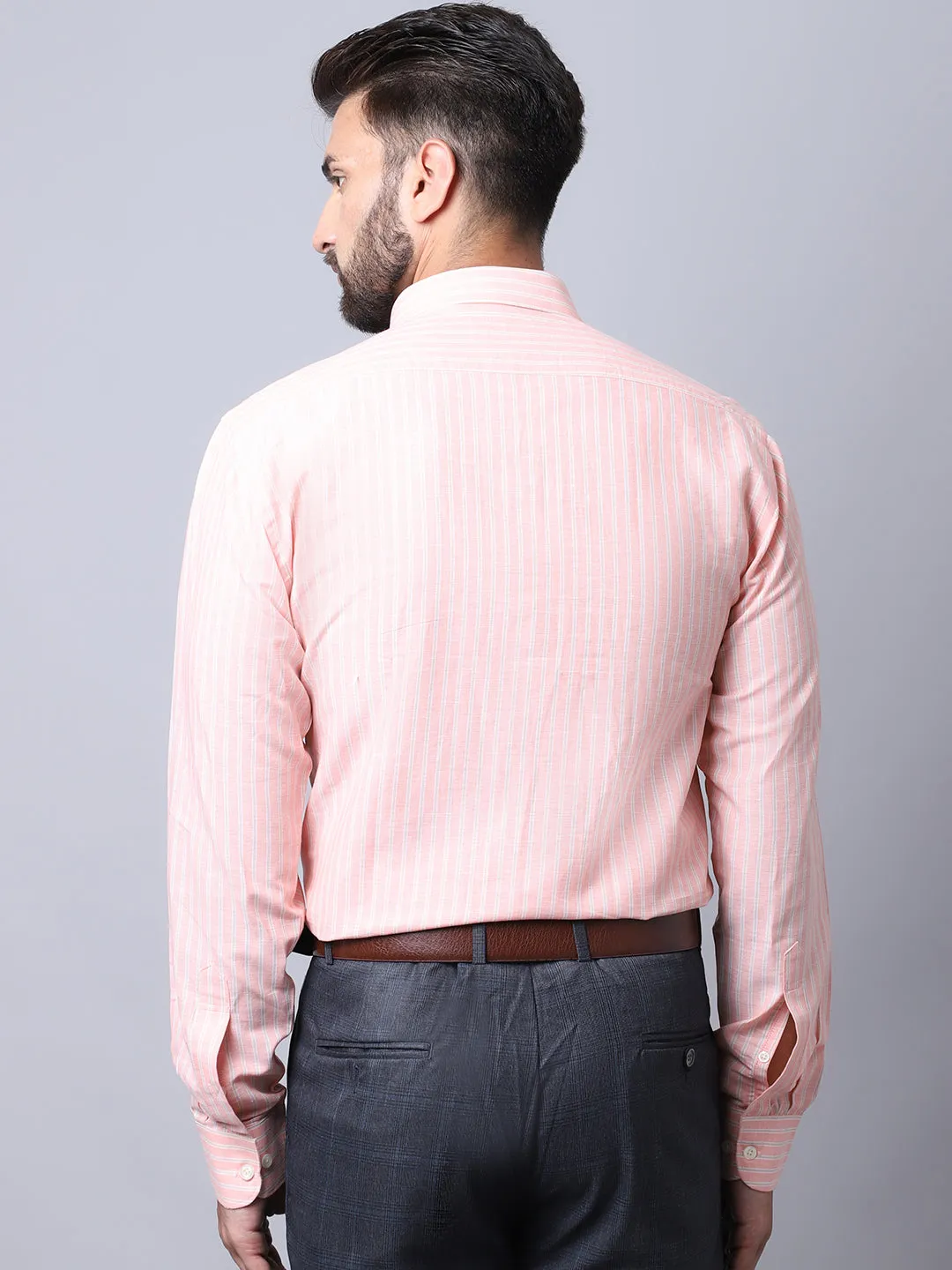 Men's Light Pink Formal Narrow Stripe Full Sleeve Shirt