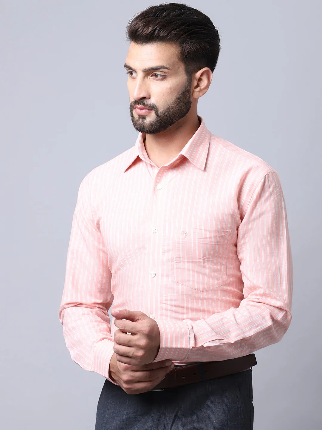 Men's Light Pink Formal Narrow Stripe Full Sleeve Shirt