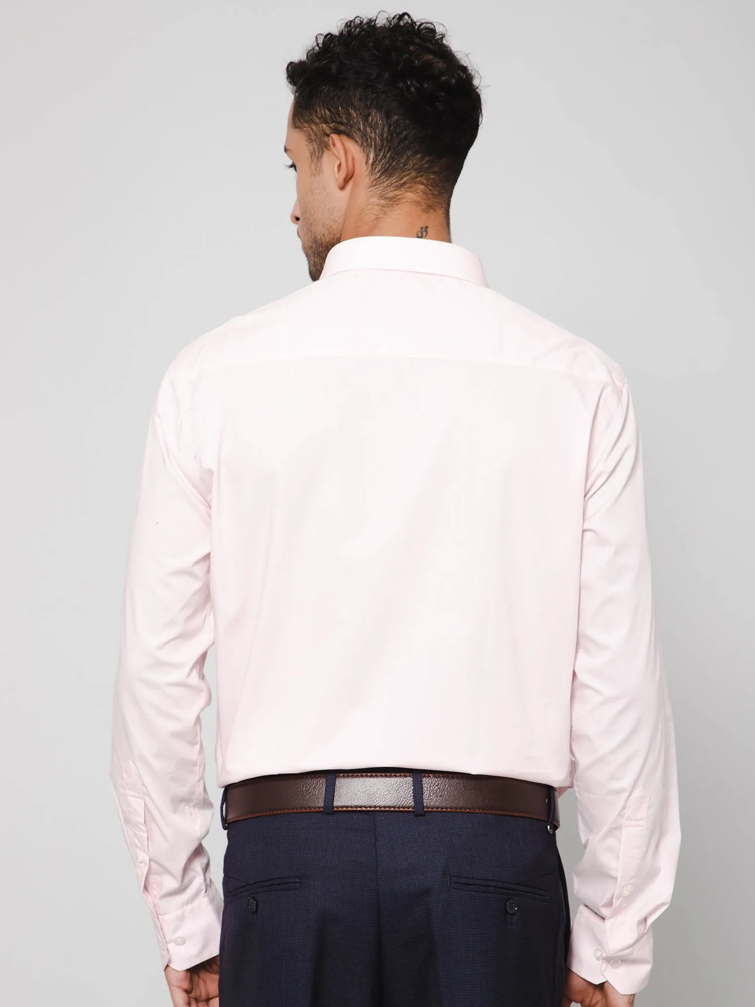 Men's Light Pink Formal Plain Full Sleeve Shirt