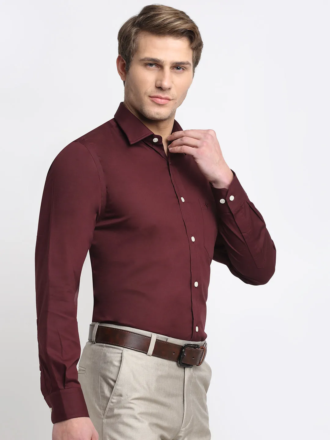 Men's Maroon Formal Plain Full Sleeve Shirt