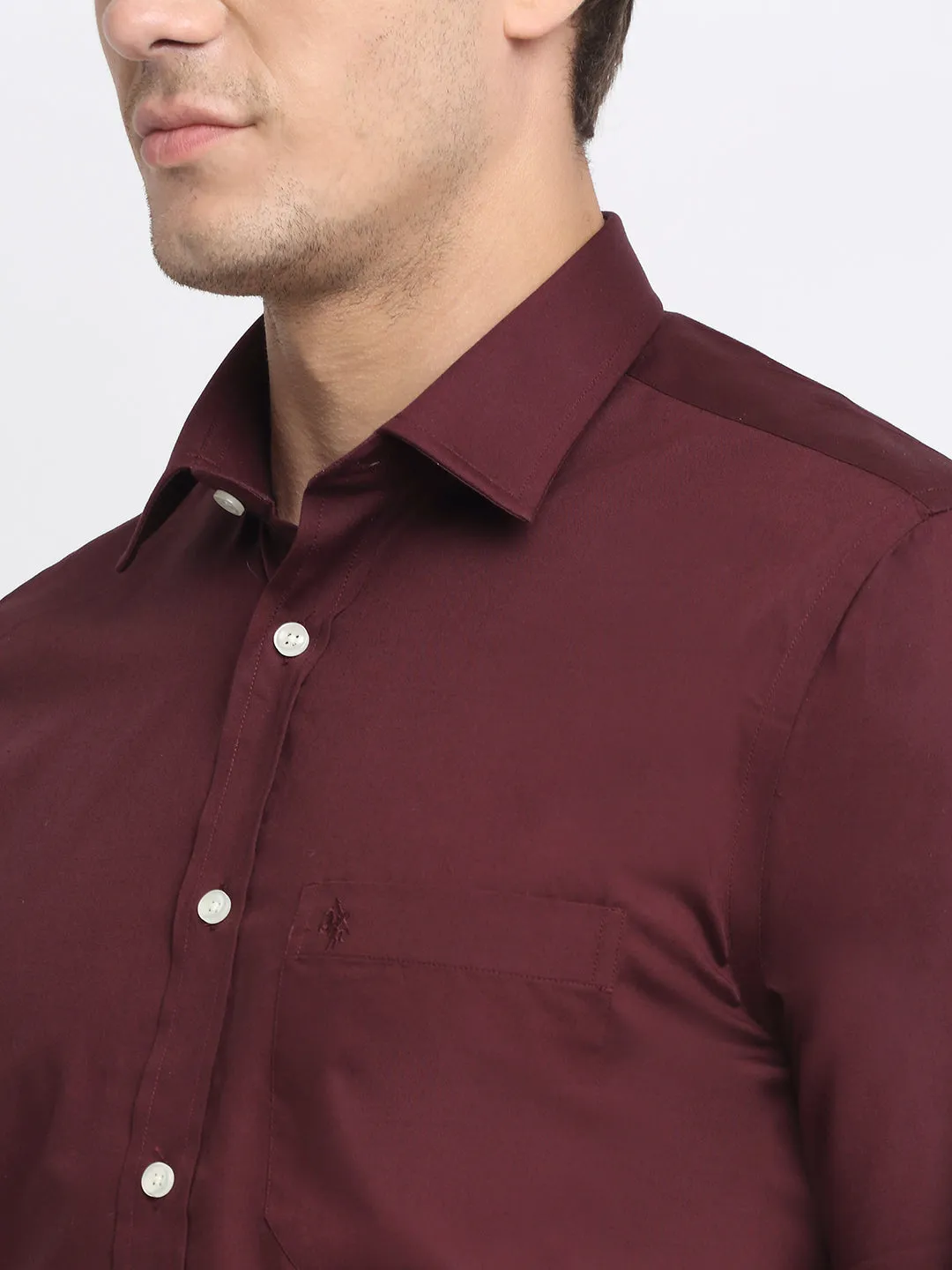 Men's Maroon Formal Plain Full Sleeve Shirt