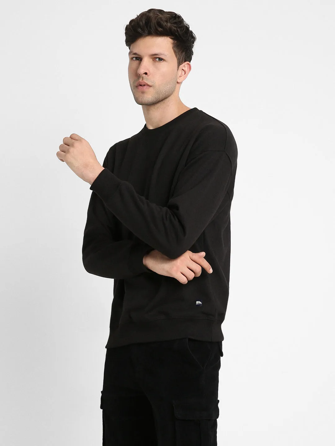 Men's Mock Neck Relaxed Fit Solid Black Sweatshirt