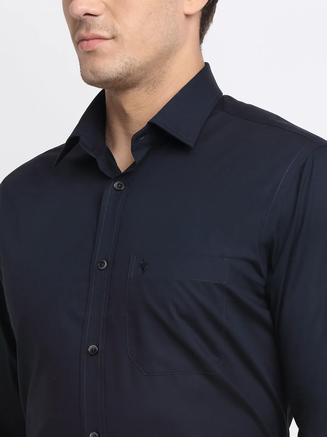 Men's Navy Blue Formal Plain Full Sleeve Shirt