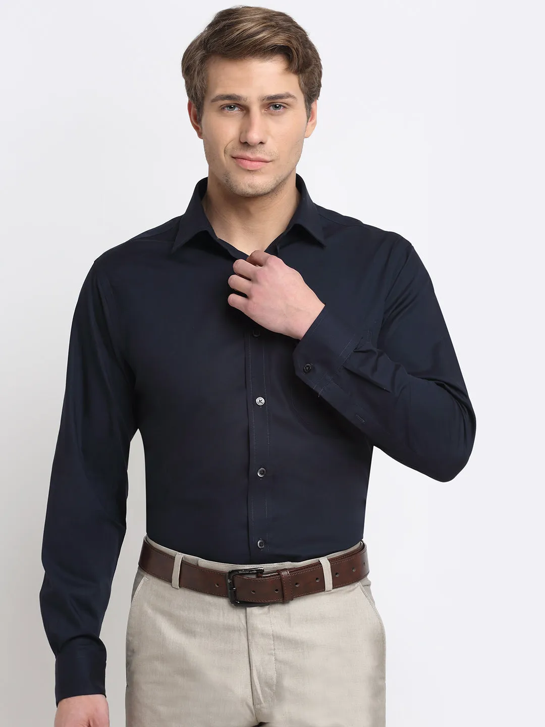 Men's Navy Blue Formal Plain Full Sleeve Shirt