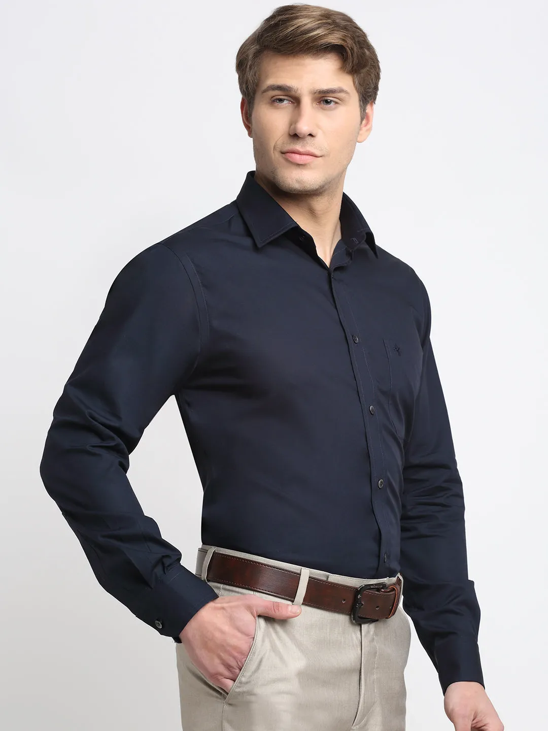 Men's Navy Blue Formal Plain Full Sleeve Shirt