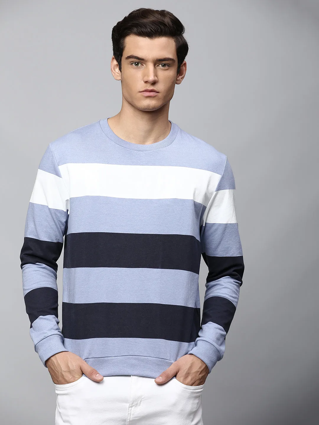 Men's Powderblue Regular Fit Winterwear Sweatshirts