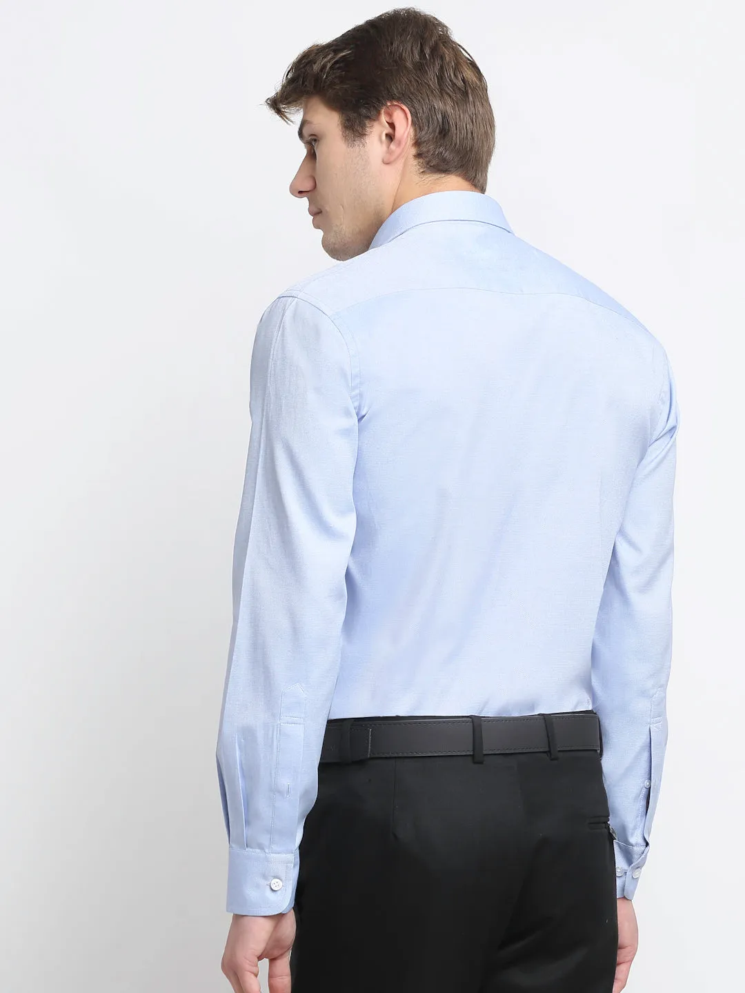 Men's Sky Blue Formal Self Textured Full Sleeve Shirt