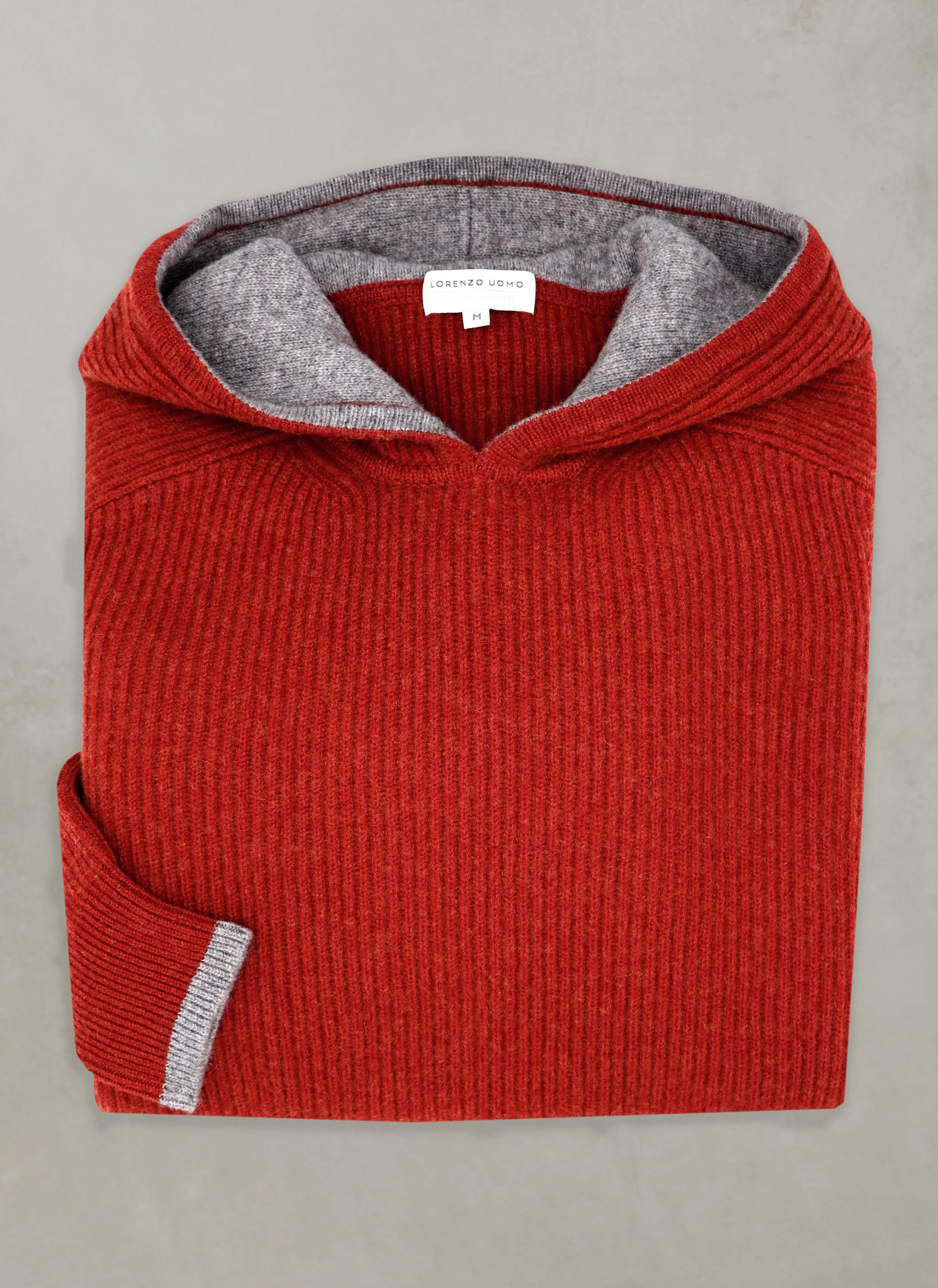 Men's Zermatt Plush & Luxurious Cashmere Ribbed Hoodie Sweater in Cinna