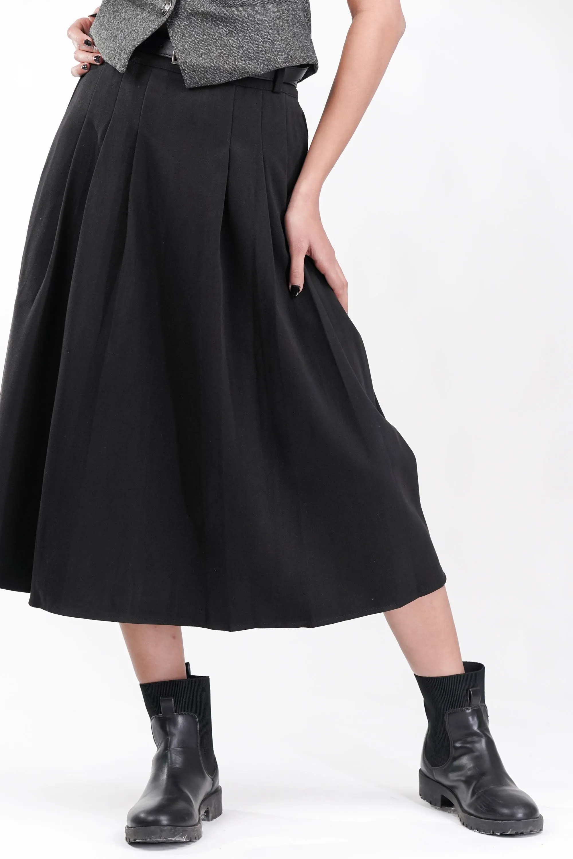 Midnight Suede Pleated Skirt