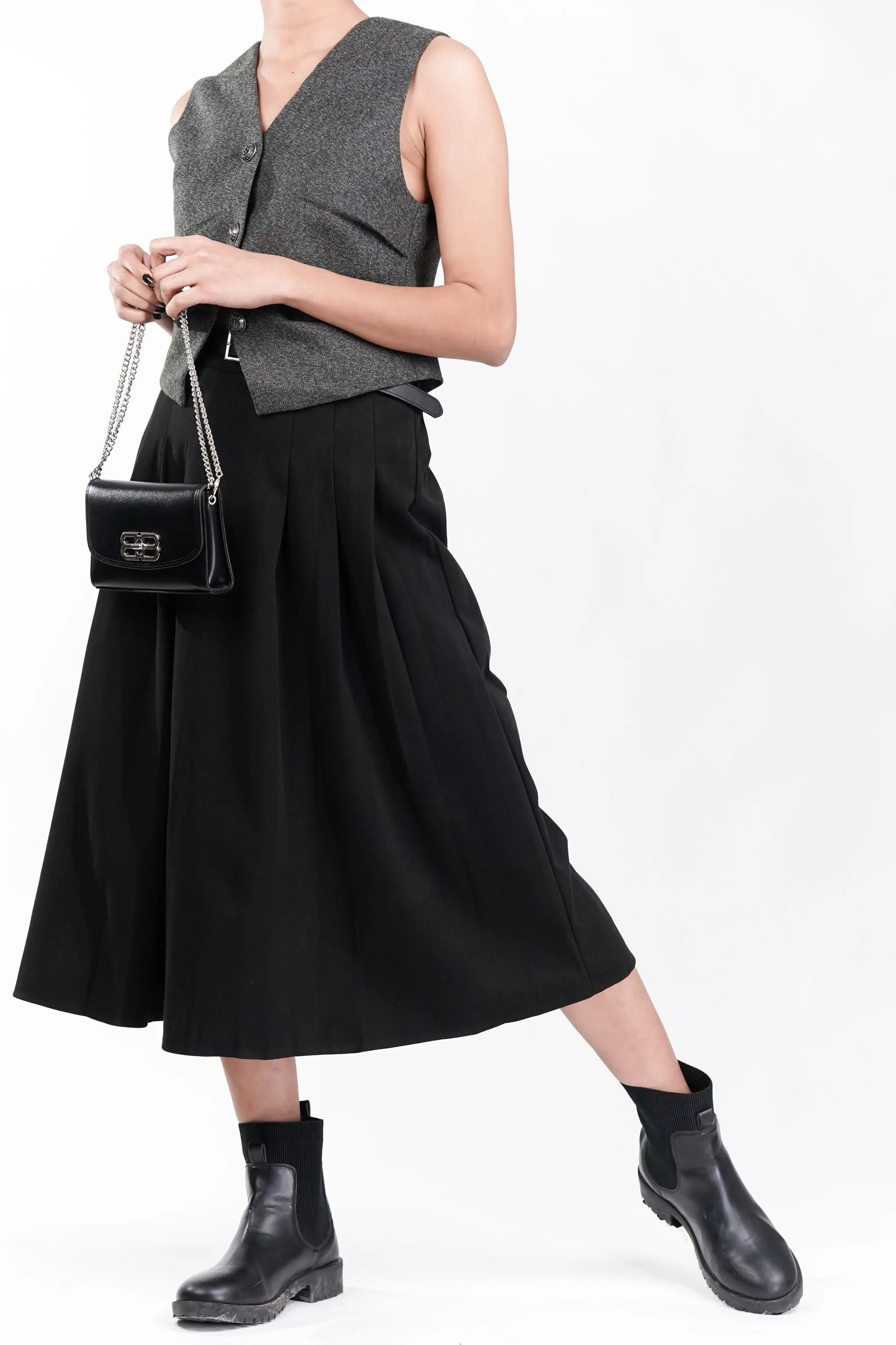 Midnight Suede Pleated Skirt