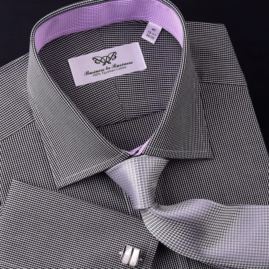 Mini Black Gingham Check Formal Business Dress Shirt Designer Lilac