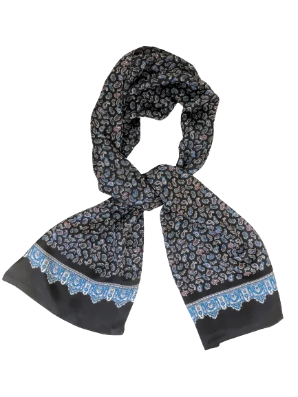 Navy Paisley 100% Silk Scarf 157 x 27 cm