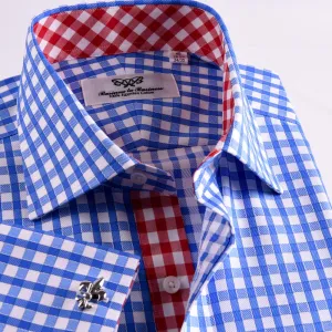 New Arrival Blue Checks On Twill Formal Business Dress Shirt With Fashion Inner-Lining