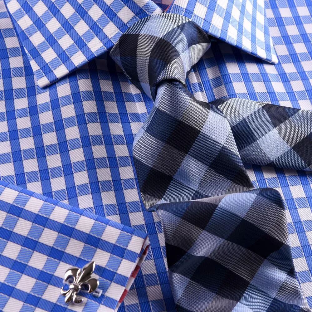 New Arrival Blue Checks On Twill Formal Business Dress Shirt With Fashion Inner-Lining