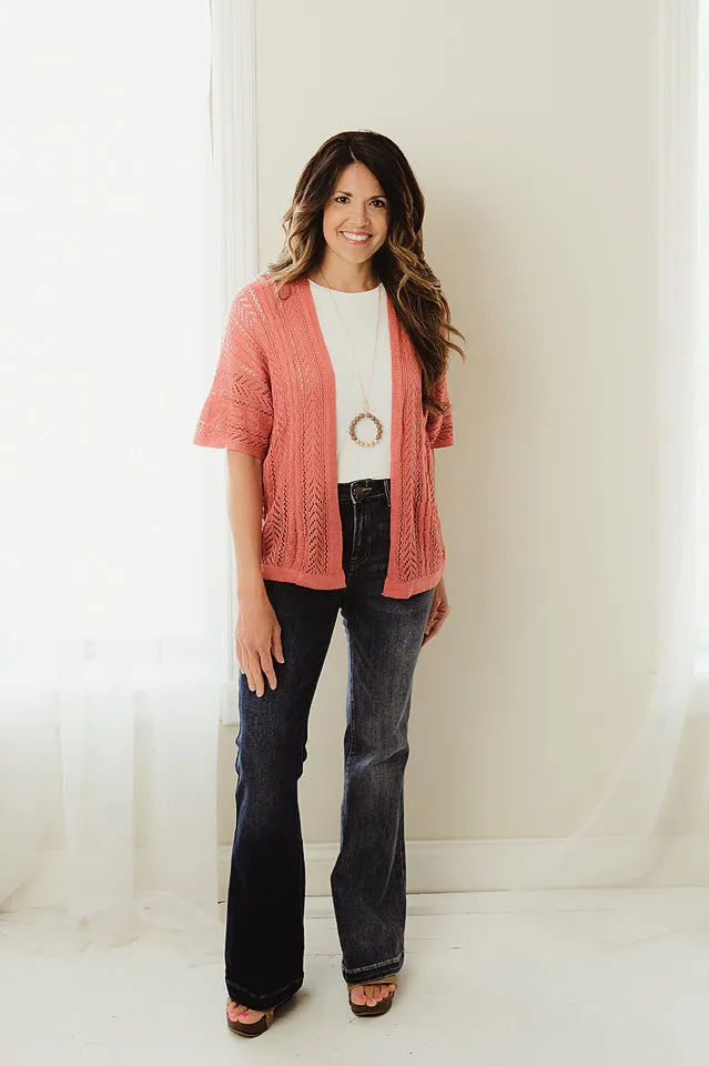 Open Front Pointelle Cardigan