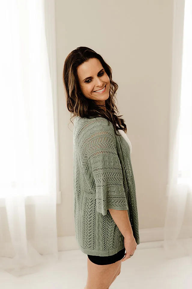 Open Front Pointelle Cardigan