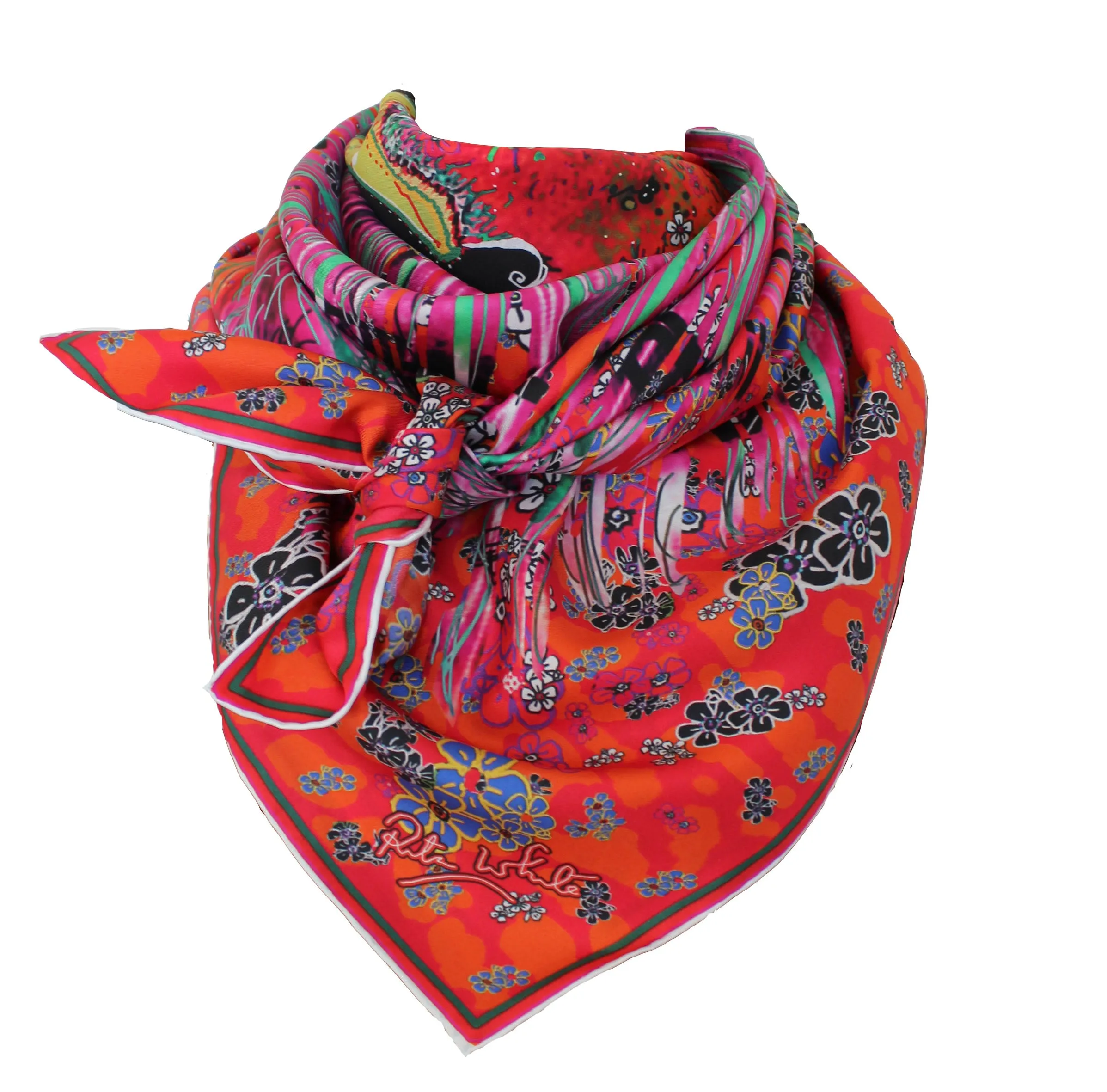 Orange Tiger, 110cm Square Silk Scarf