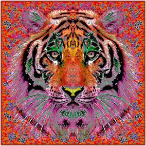 Orange Tiger, 110cm Square Silk Scarf