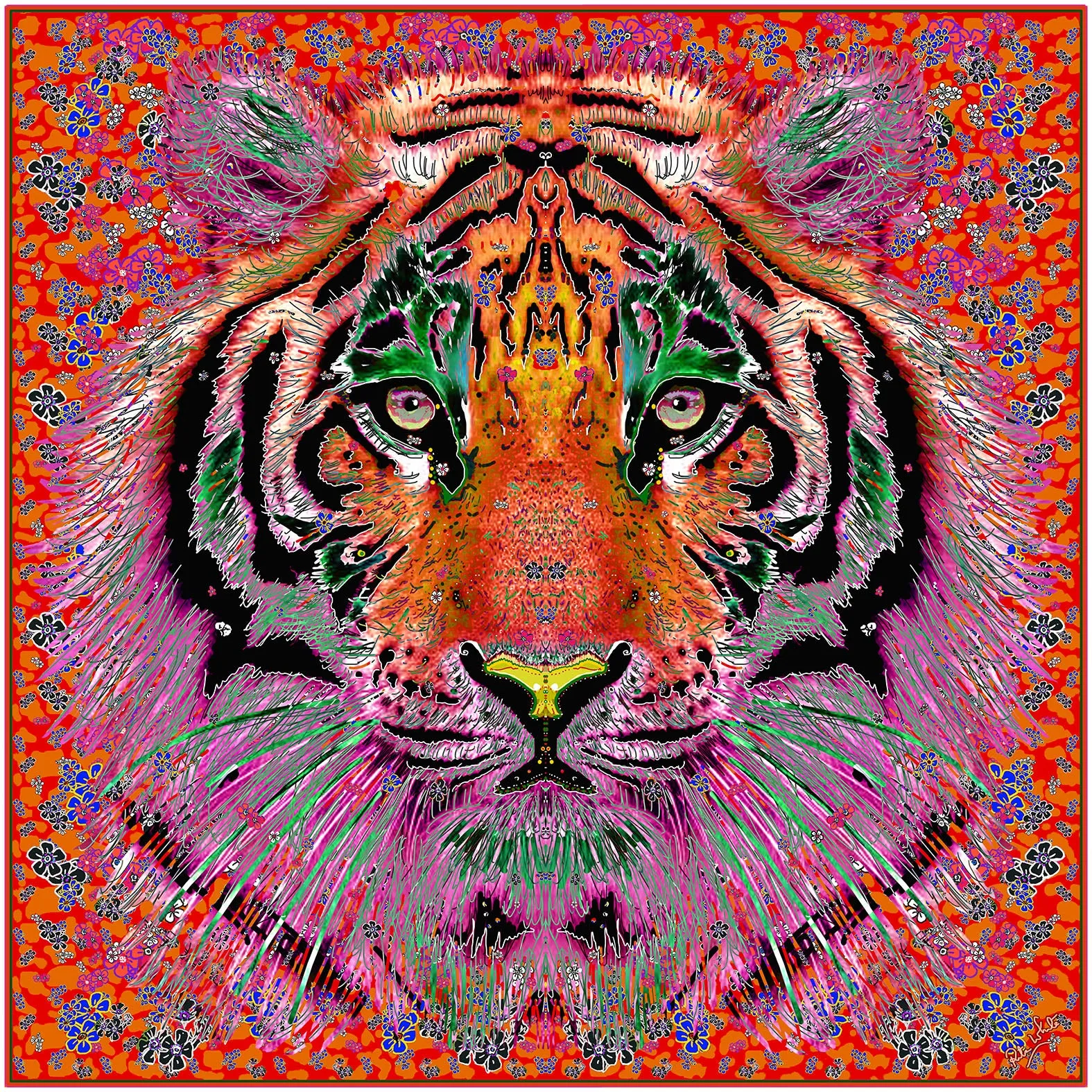 Orange Tiger, 110cm Square Silk Scarf