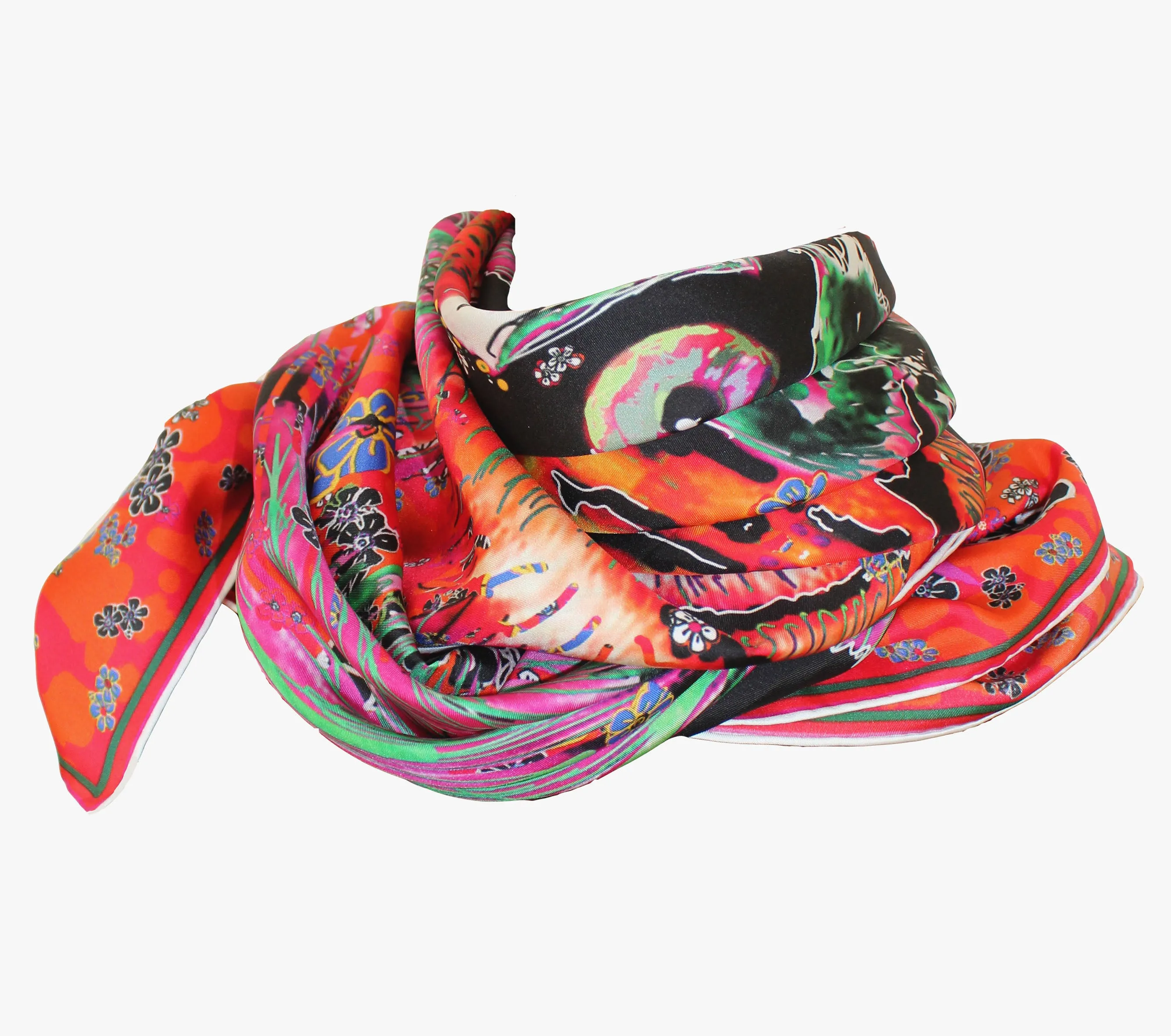 Orange Tiger, 110cm Square Silk Scarf