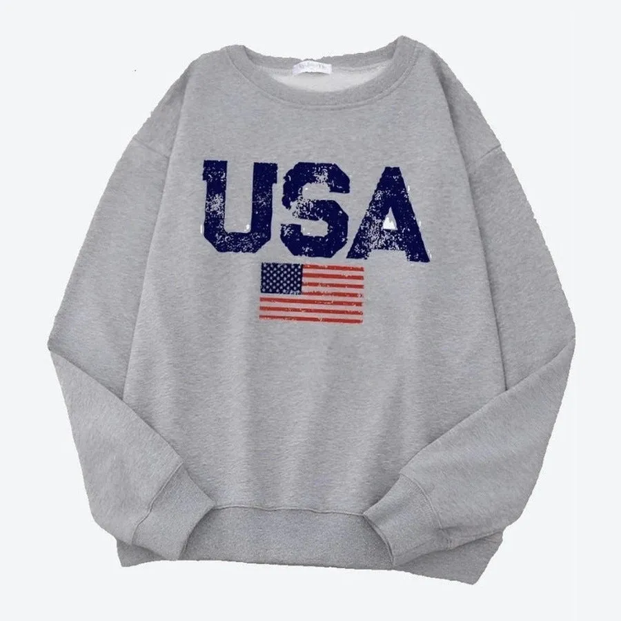 Patriotic USA Print Casual Sweatshirts