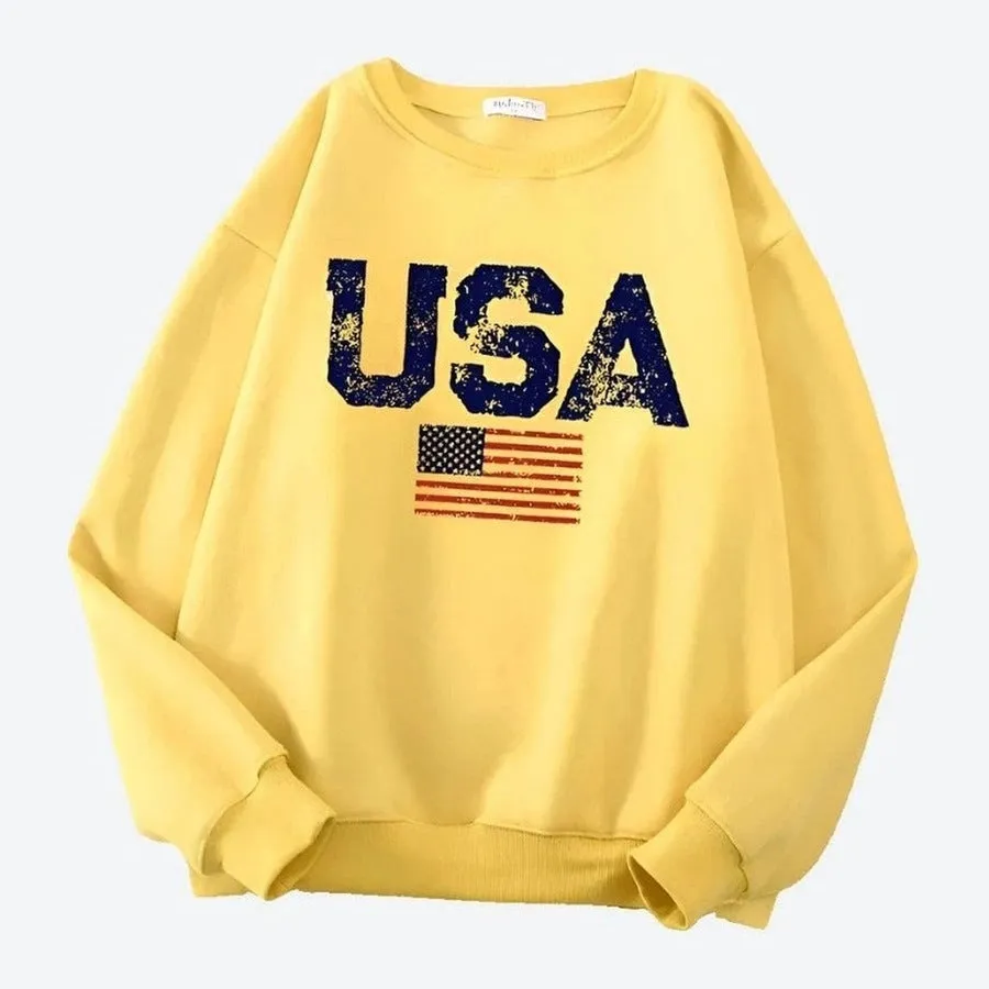 Patriotic USA Print Casual Sweatshirts