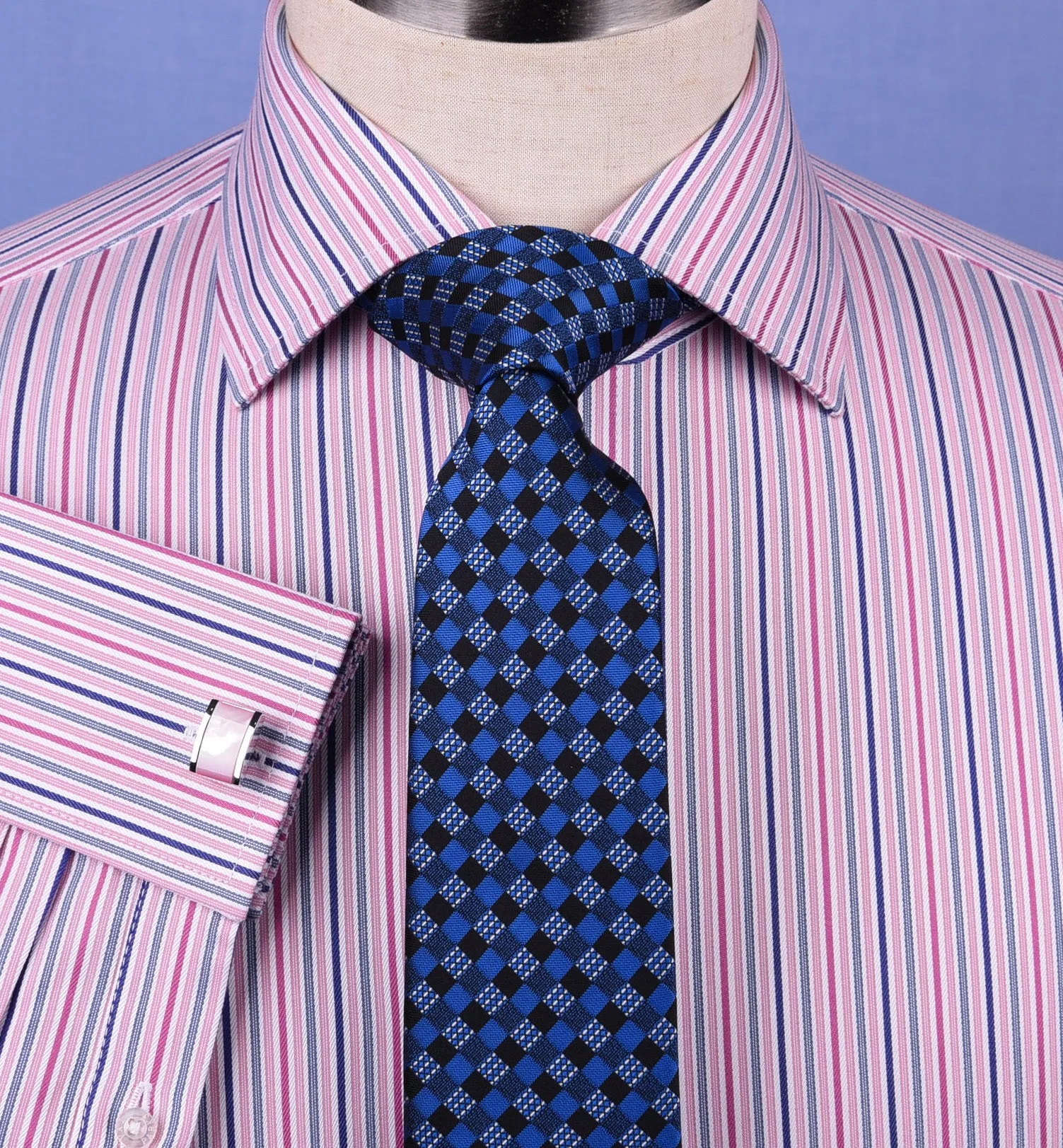 Pink Blue Soft Stripe Formal Business Dress Shirt Designer Stylish Fashion Style Double Cuff