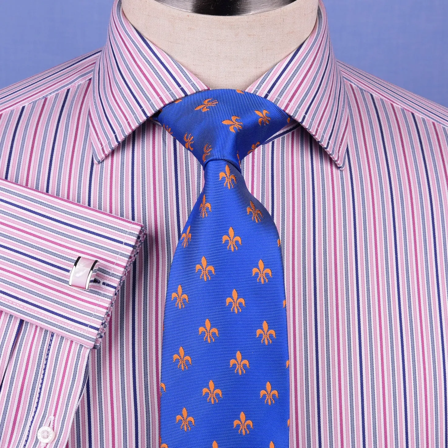 Pink Blue Soft Stripe Formal Business Dress Shirt Designer Stylish Fashion Style Double Cuff