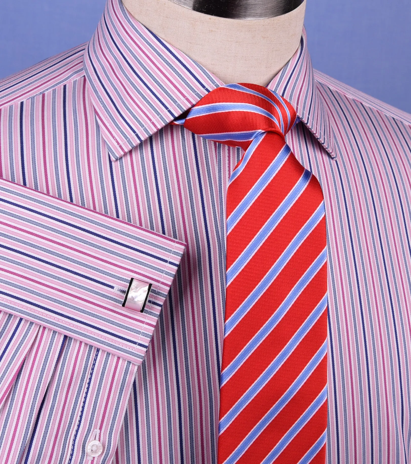 Pink Blue Soft Stripe Formal Business Dress Shirt Designer Stylish Fashion Style Double Cuff