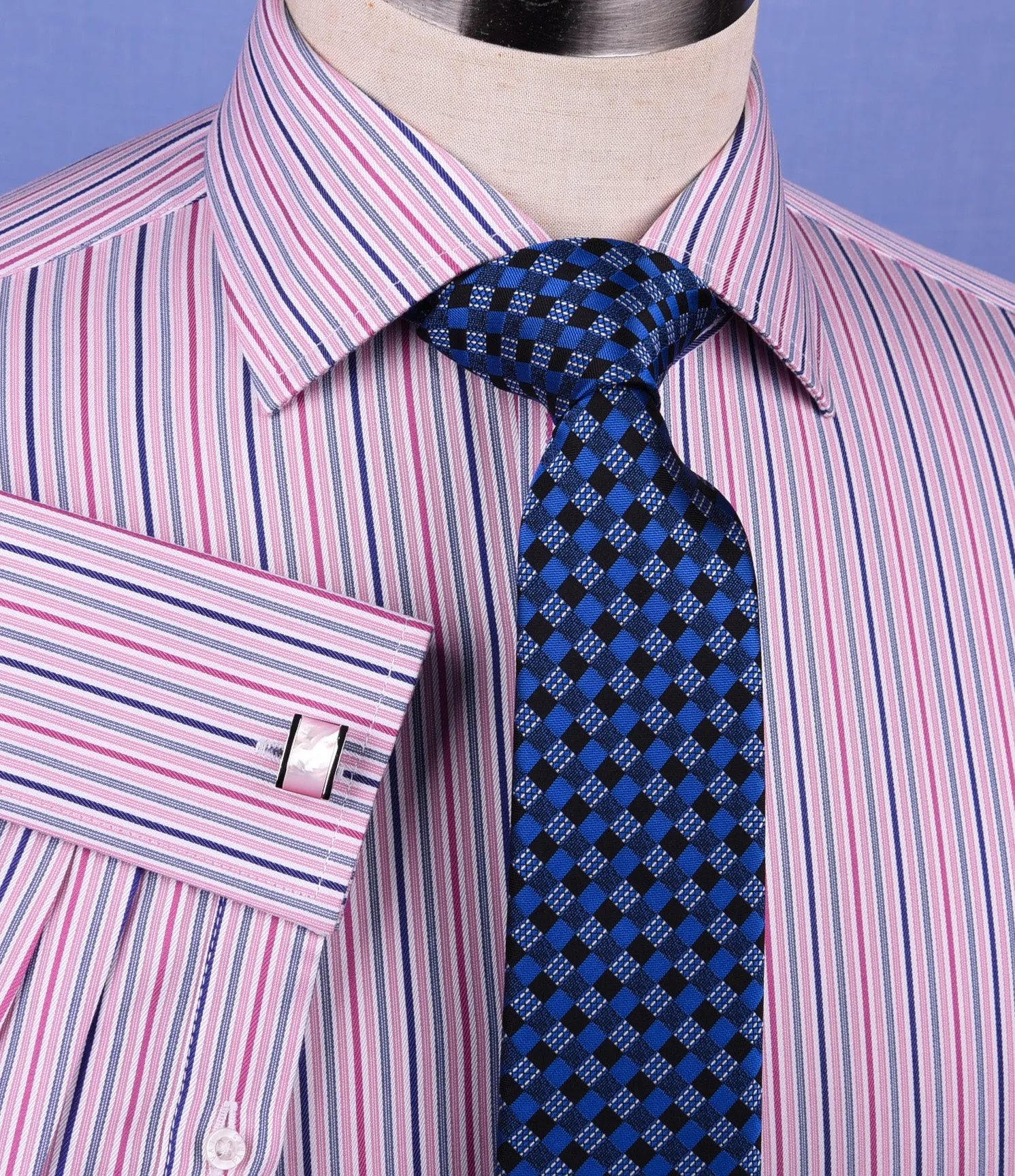 Pink Blue Soft Stripe Formal Business Dress Shirt Designer Stylish Fashion Style Double Cuff