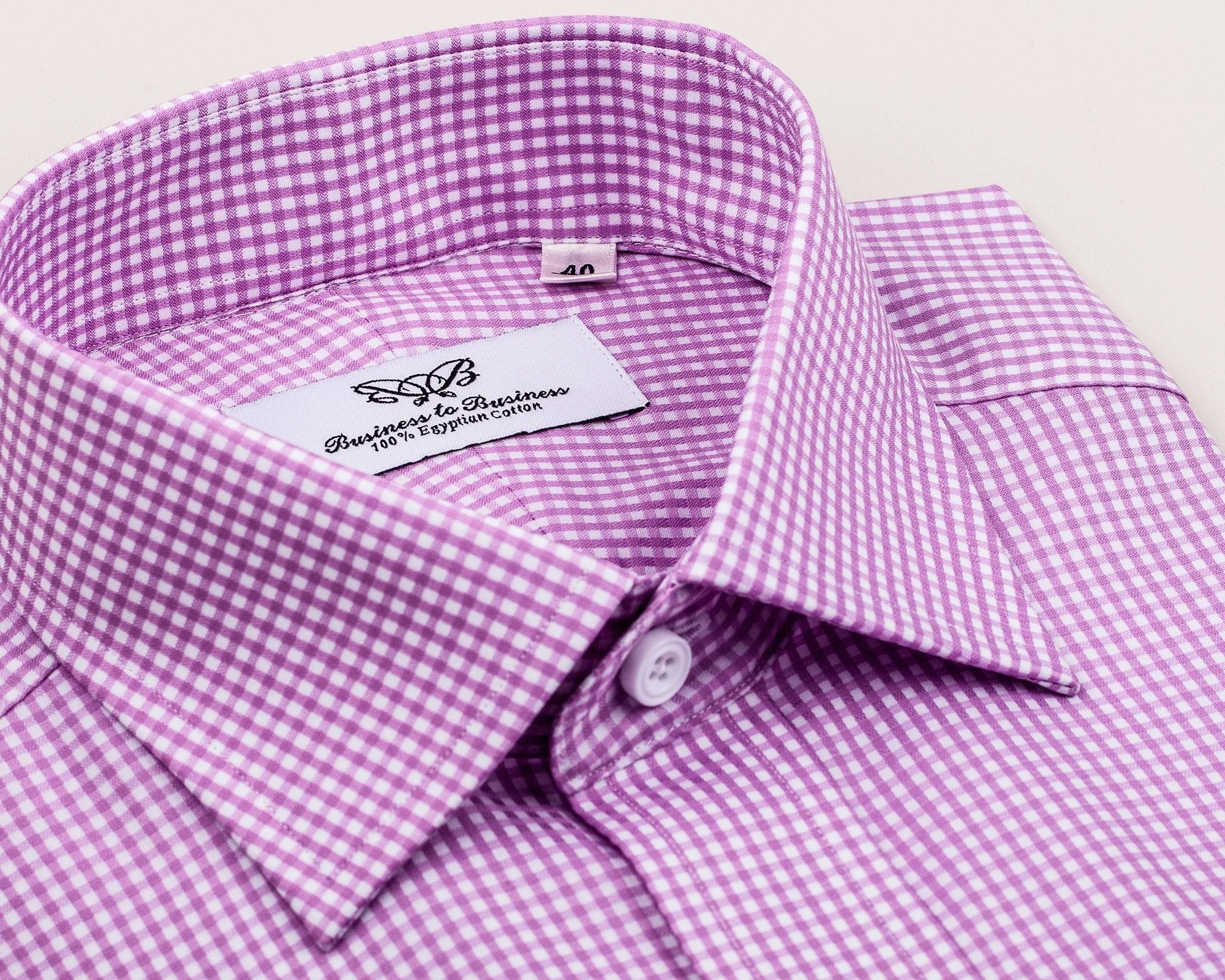 Pink Gingham Check Formal Business Dress Shirt Luxury Designer Fashion