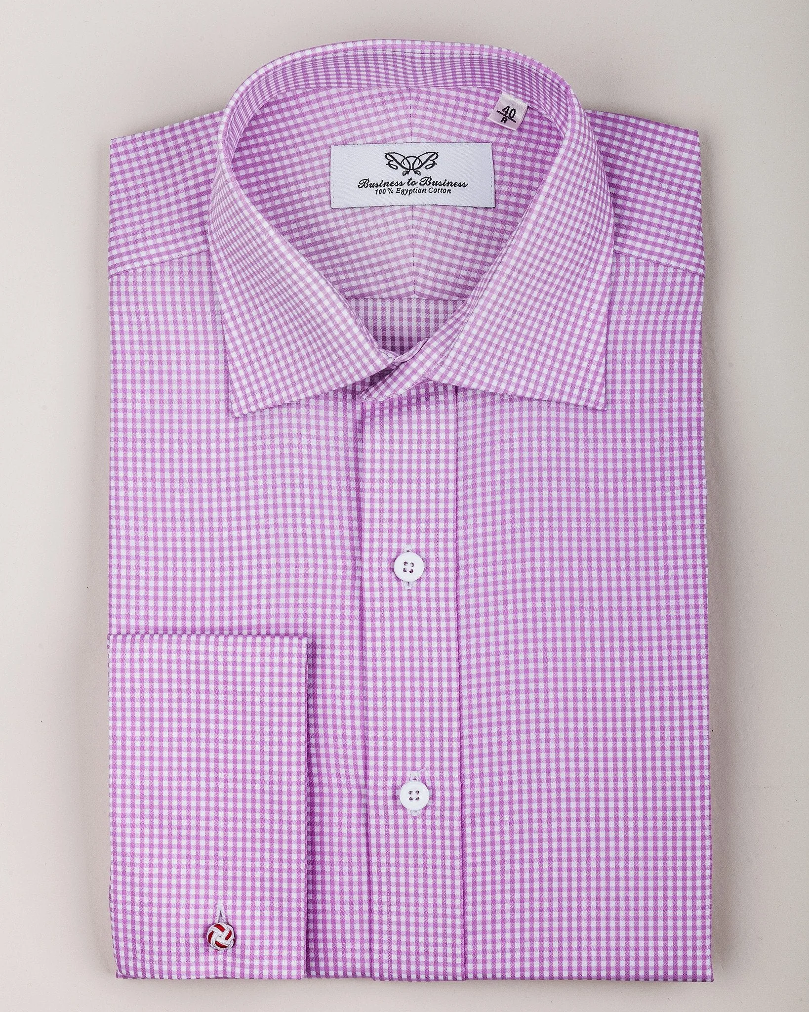 Pink Gingham Check Formal Business Dress Shirt Luxury Designer Fashion