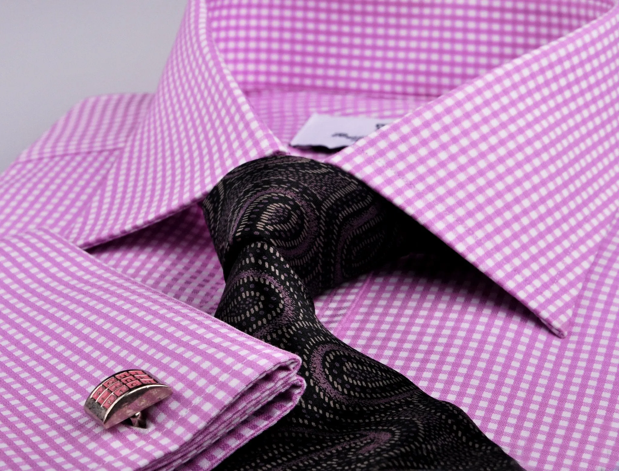 Pink Gingham Check Formal Business Dress Shirt Luxury Designer Fashion