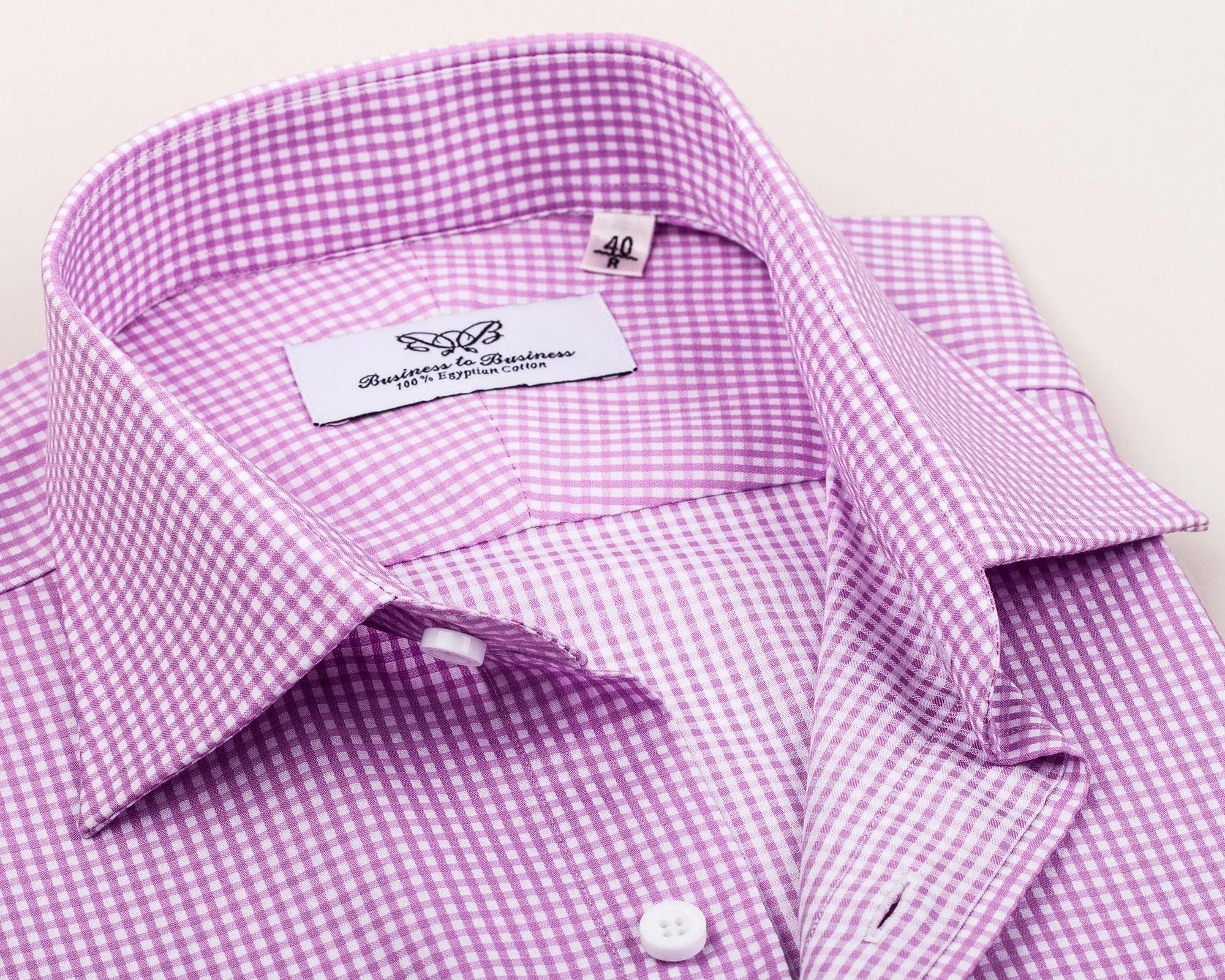 Pink Gingham Check Formal Business Dress Shirt Luxury Designer Fashion