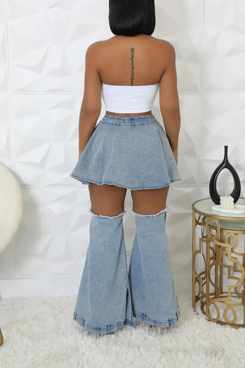 PR3113 Denim Skorts and Leg Warmer Set Pant