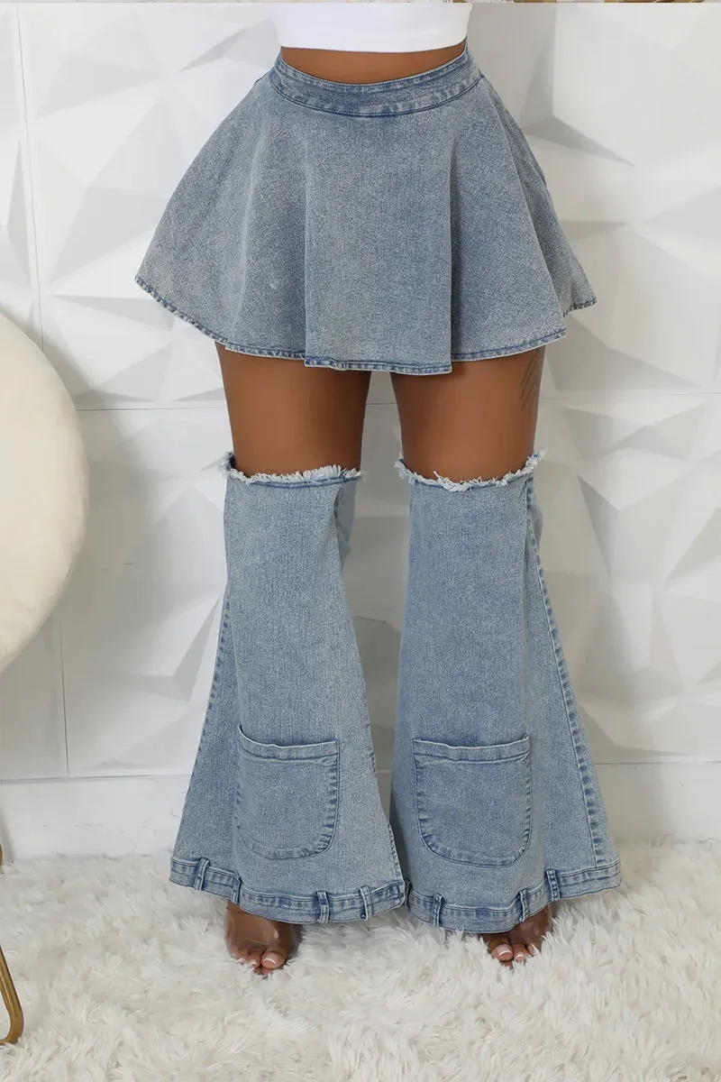 PR3113 Denim Skorts and Leg Warmer Set Pant