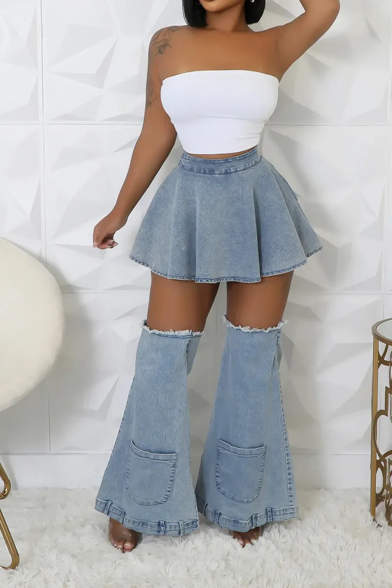 PR3113 Denim Skorts and Leg Warmer Set Pant