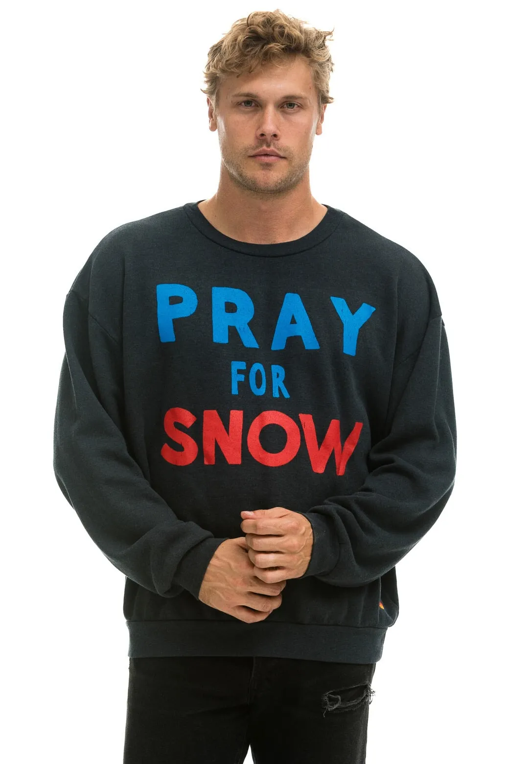 PRAY FOR SNOW RELAXED CREW SWEATSHIRT - CHARCOAL