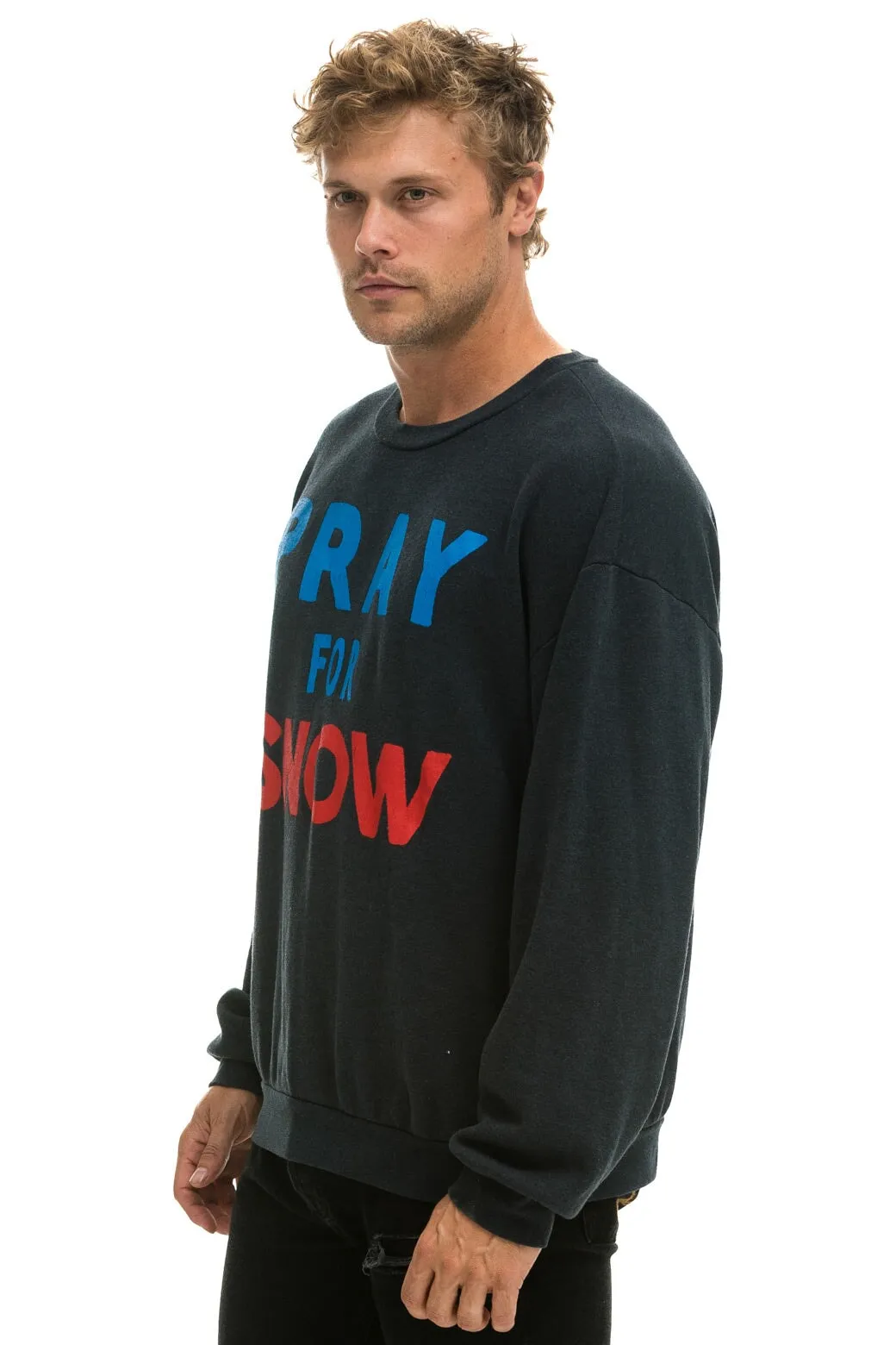 PRAY FOR SNOW RELAXED CREW SWEATSHIRT - CHARCOAL