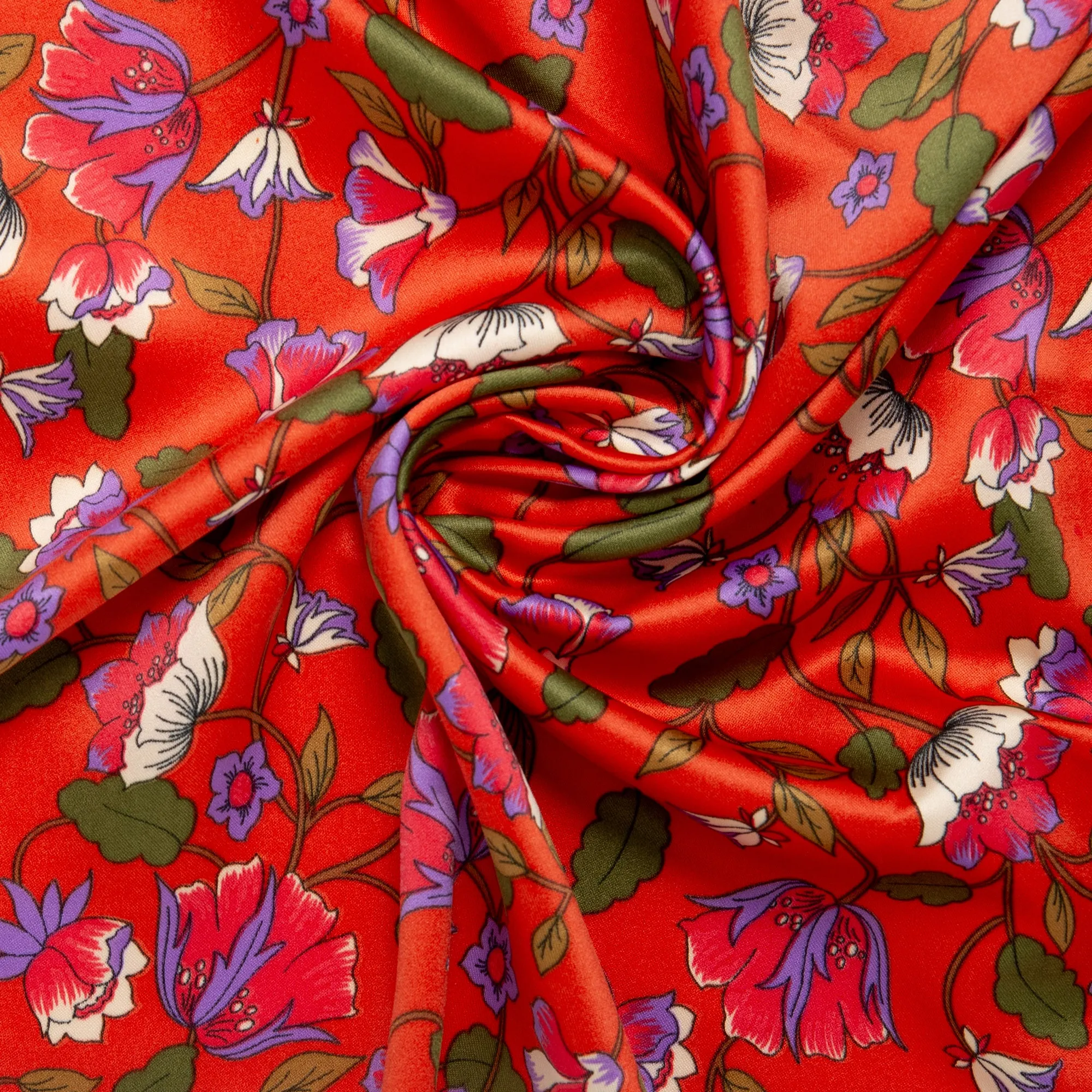 Printed Satin Velvet - CHARLOTTE - Clematis - Red