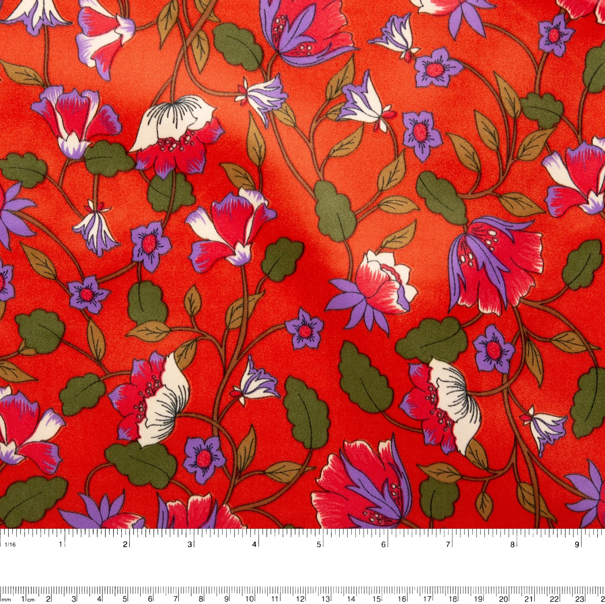 Printed Satin Velvet - CHARLOTTE - Clematis - Red