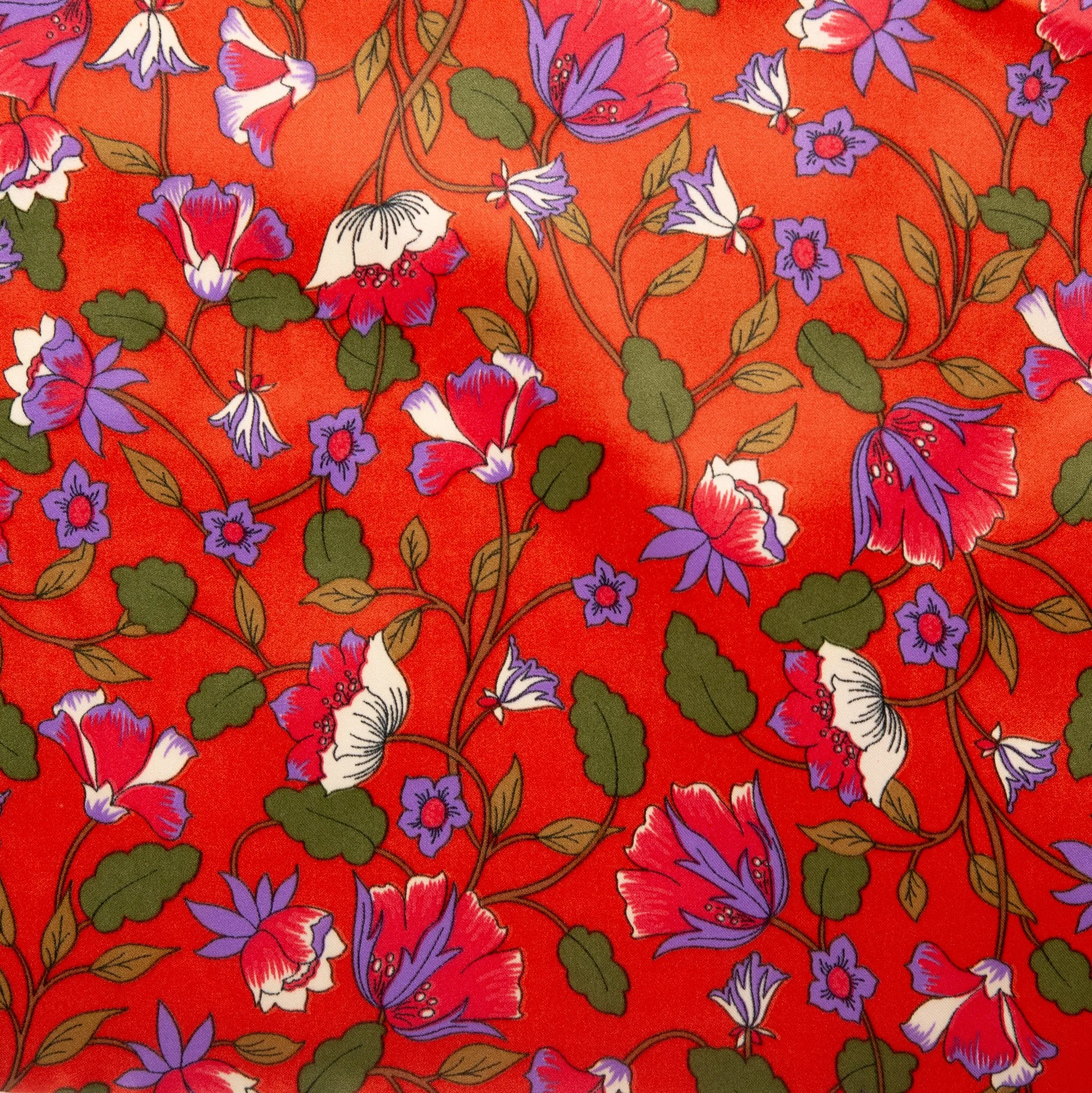 Printed Satin Velvet - CHARLOTTE - Clematis - Red