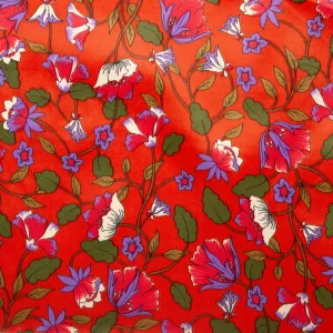 Printed Satin Velvet - CHARLOTTE - Clematis - Red