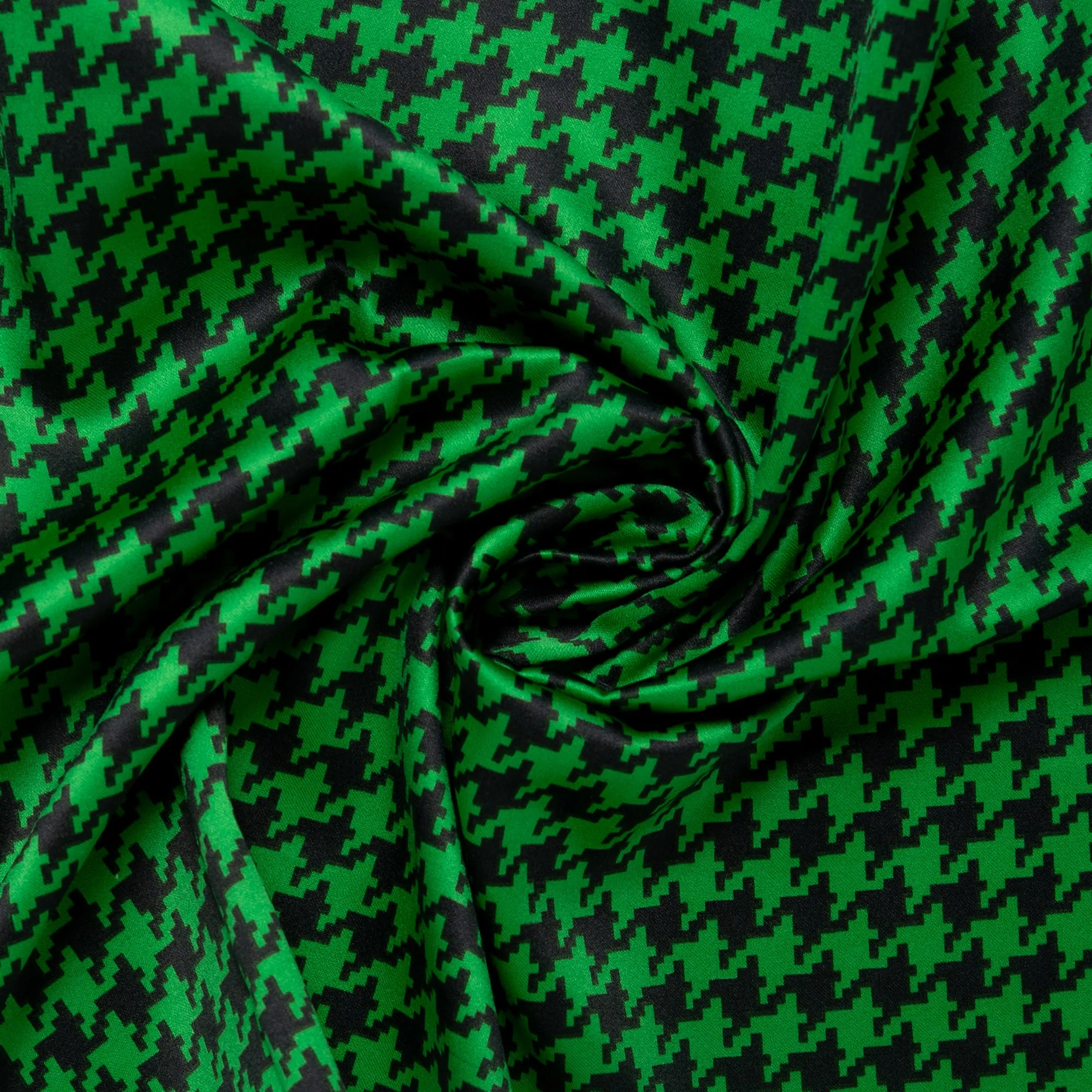 Printed Satin Velvet - CHARLOTTE - Houndstooth - Green