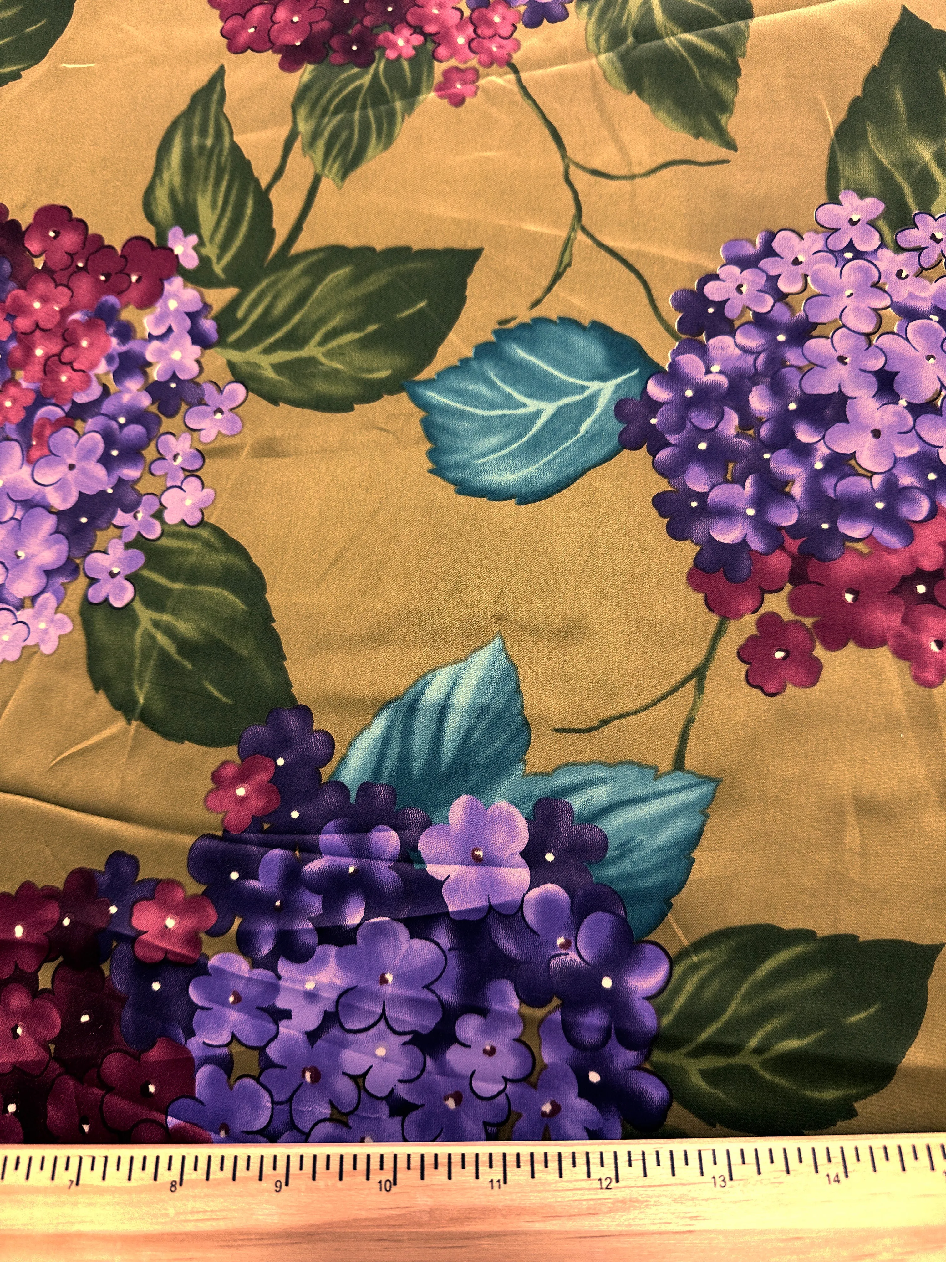 Purple and Brick Red Floral Print Poly Charmeuse Satin Fabric